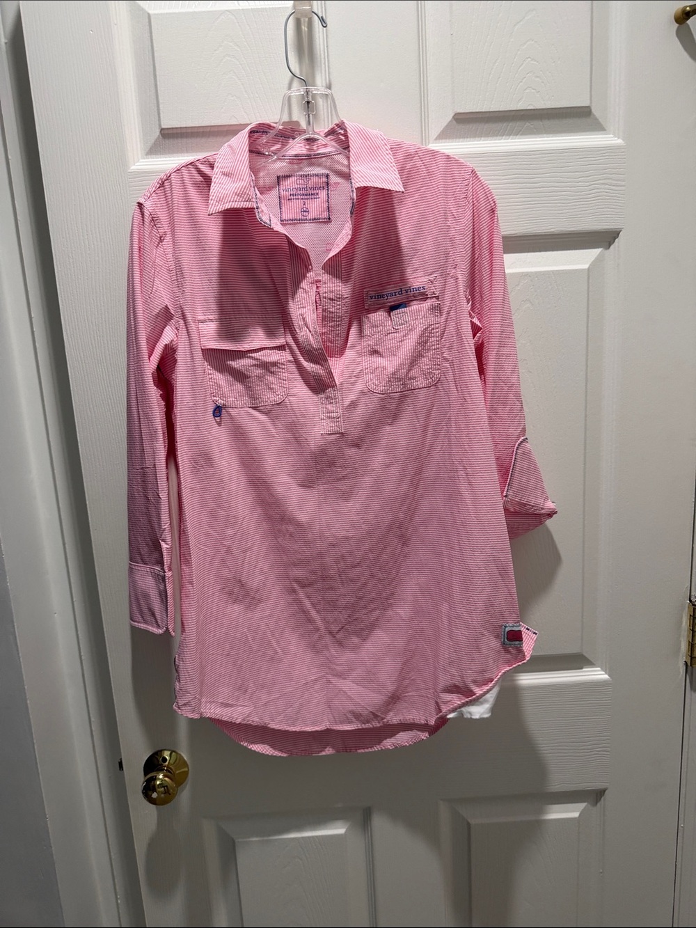 Vineyard Vines Pink Button-Front Tunic Coverup